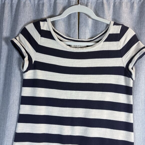 Ann Taylor LOFT Cotton Size X-Small Cream/Navy Striped T-shirt Dress/Tunic Top - Picture 2 of 11